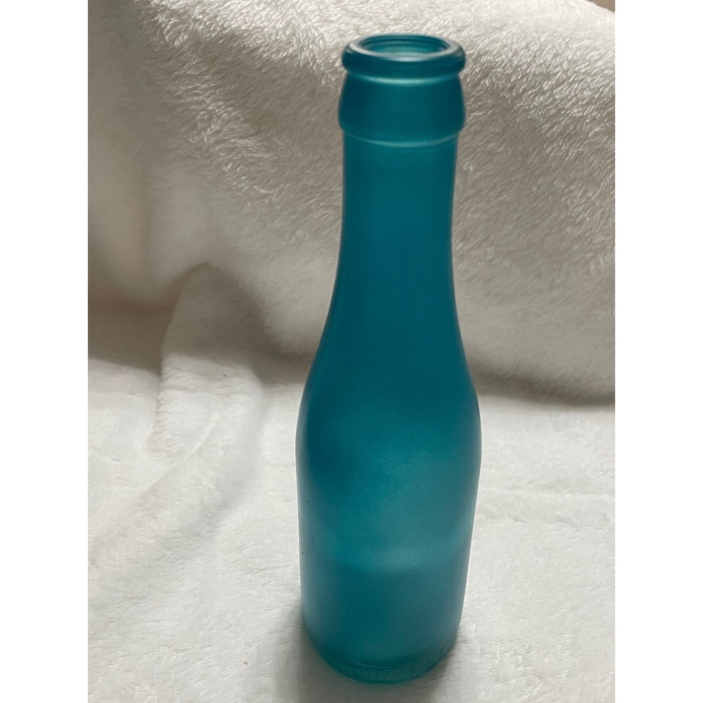 Teal Frosted Glass Bottle Decorative Bud Vase 6.3 FL OZ - Picture 2 of 7